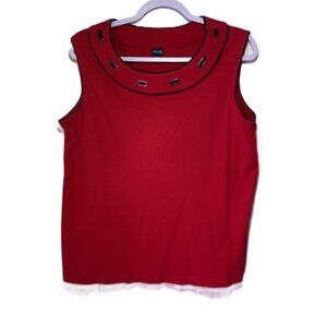 Rafaella Red/Black Sleeveless Tank Top with Scoop Neck Metal Neckline Rectangles